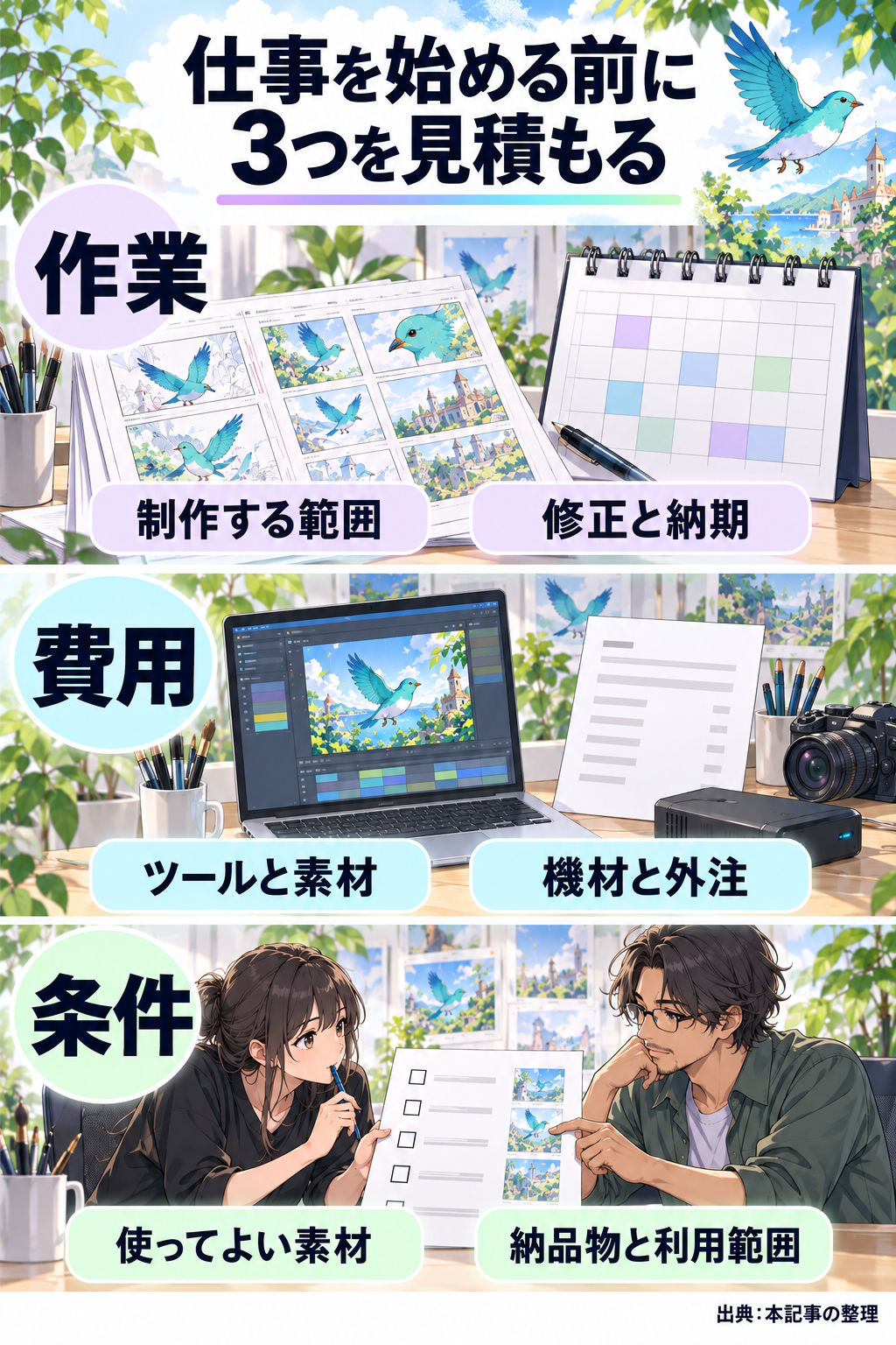 案件を検討するときに整理する作業、費用、条件